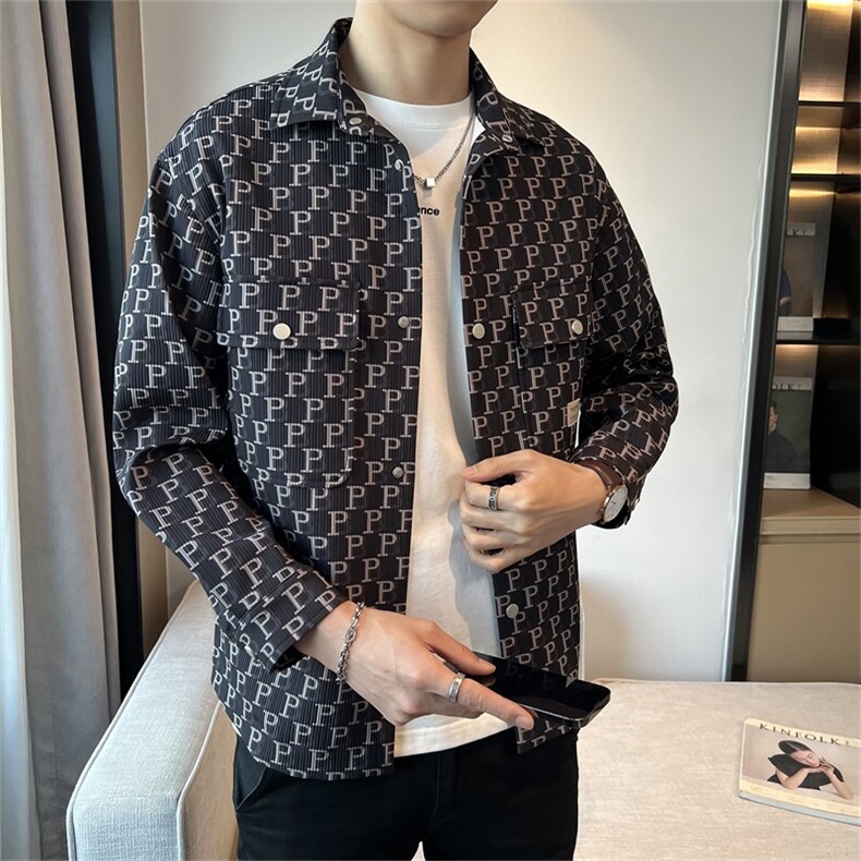 店主风春季新款衬衫外套休闲百搭印花时尚潮流翻领夹克JK096-P85,男装夹克,电商A413