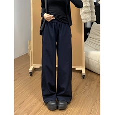 Q171/P42藏蓝色直筒工装裤女春阔腿裤宽松垂感休闲运动裤子，女装休闲裤，星座1506