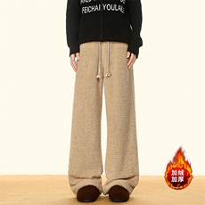 简约纯色羊羔绒休闲棉裤女冬季宽松百搭直筒裤5D2121-TP3569，男装棉裤，电商A102