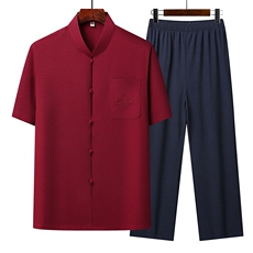 2025夏季薄款高端风绣花冰丝短袖衬衫唐装汉服套装801-P75，男装衬衫，星座1105-3