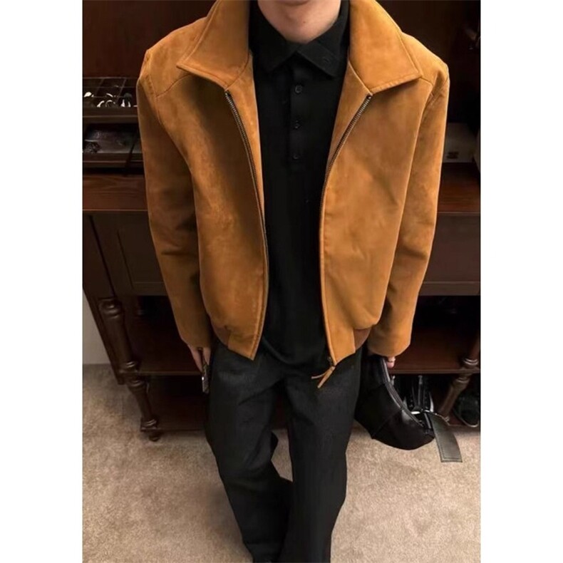 美拉德短款工装外套男秋季麂皮绒夹克网B136-P67，男装夹克，星座910-1