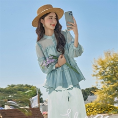 小香风雪纺阔腿裤套装女春夏季2025新款高级感洋气减龄两件套，女装套装/套裙，水衣源