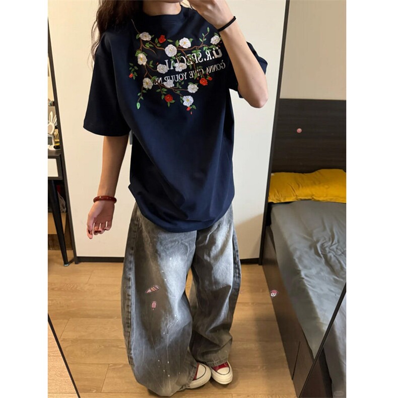 DX88LL-特P38花卉刺绣印花纯棉短袖t恤夏季cleanfit潮牌半袖,男装T恤,星座1007（原301D）