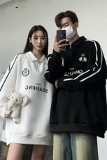 情侣秋装美式拼接织带印花情侣卫衣运动翻领外套男女G1060P58，女装短外套，电商A339