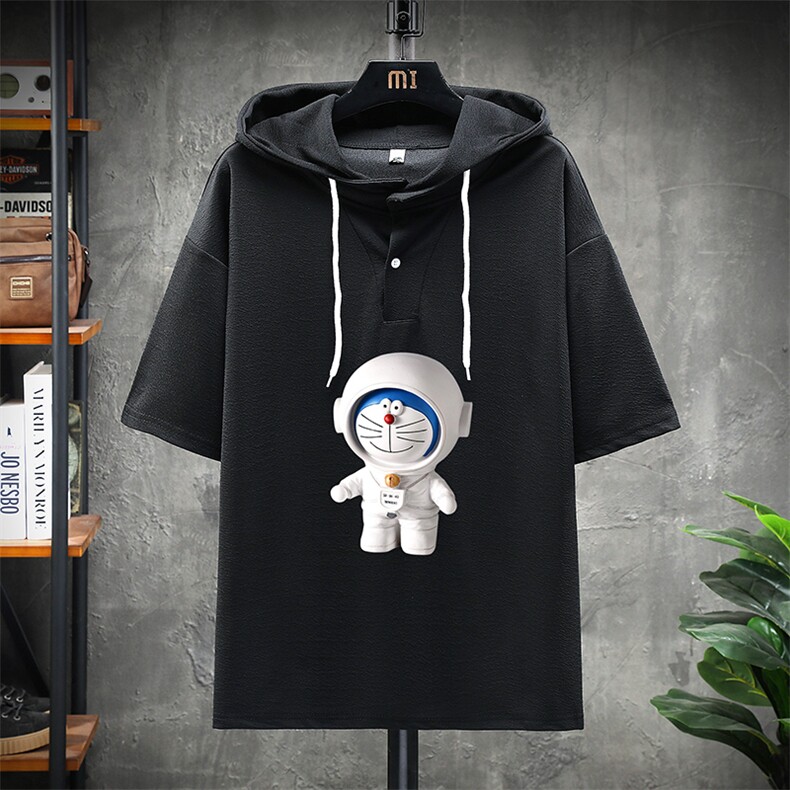 LD54233-P45 连帽短袖t恤男大码胖子带帽五分袖中袖 展架图片