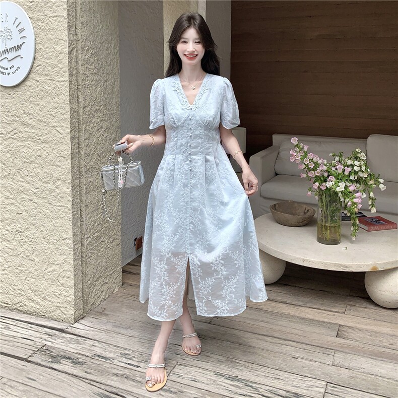 夏季法式温柔风精致重工刺绣+拼花边连衣裙女182A-8712P155K238,女装连衣裙,浙宝182A