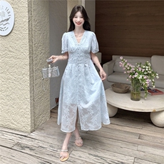夏季法式温柔风精致重工刺绣+拼花边连衣裙女182A-8712P155K238，女装连衣裙，浙宝182A