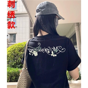 玫瑰花印花男士纯棉短袖t恤夏季简约百搭半袖ins潮牌体恤图片