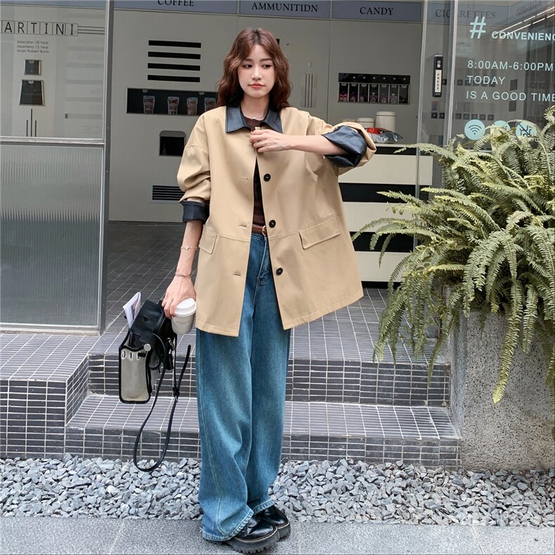 中长款口袋英伦风女士特大码风衣设计感上衣皮衣时尚春秋气质短款,女装风衣,浙宝208