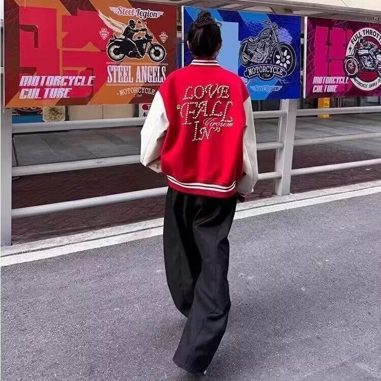 2025美式拼接撞色钉珠棒球服男女宽松百搭休闲夹克外套,男装夹克,星座1210-1