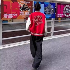 2025美式拼接撞色钉珠棒球服男女宽松百搭休闲夹克外套，男装夹克，星座1210-1
