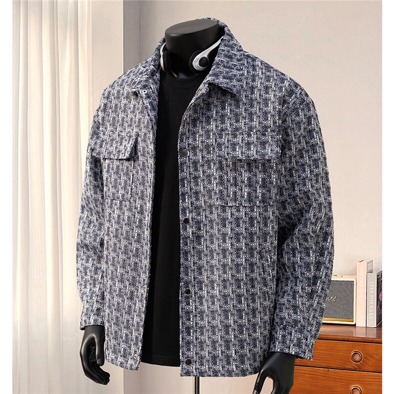 港风模特小香风金属按扣设计夹克男聚酯纤维JK77080P85控128，男装夹克，星座226-1