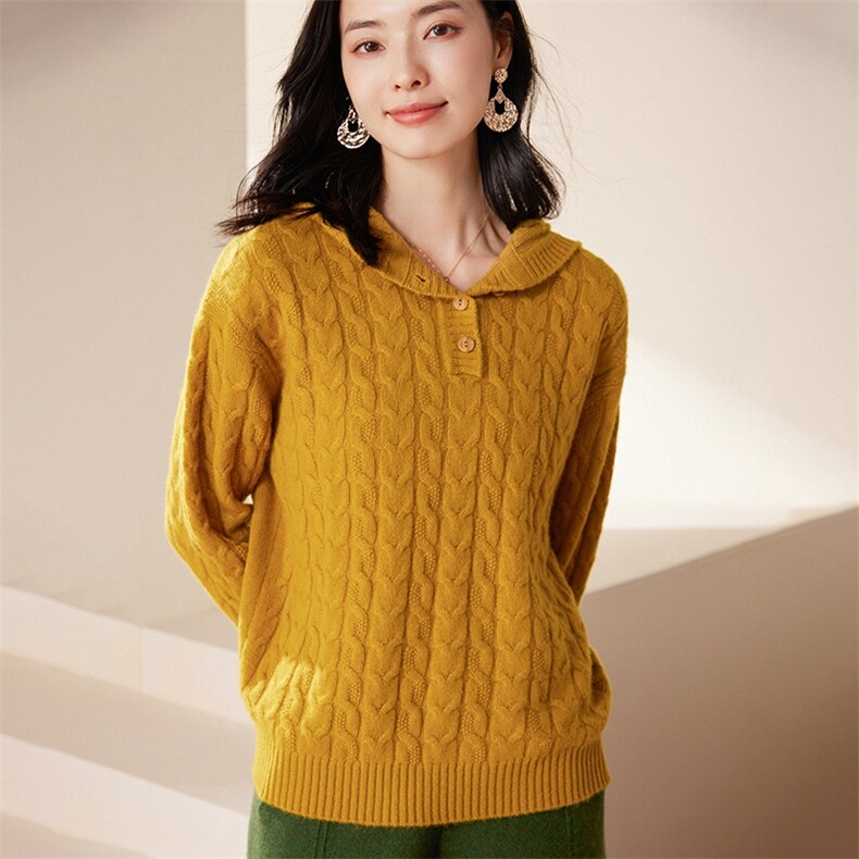 2025春秋新款羊绒衫女100纯山羊绒时髦气质连帽领慵懒套头针织衫图片