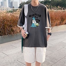 JT55074-P25假两件短袖t恤男大码胖子半袖体恤半截袖港风，男装T恤，电商A040