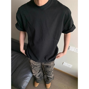 重磅纯棉正肩t恤男夏季小领口三本针短袖美式cleanfit半袖上衣服图片
