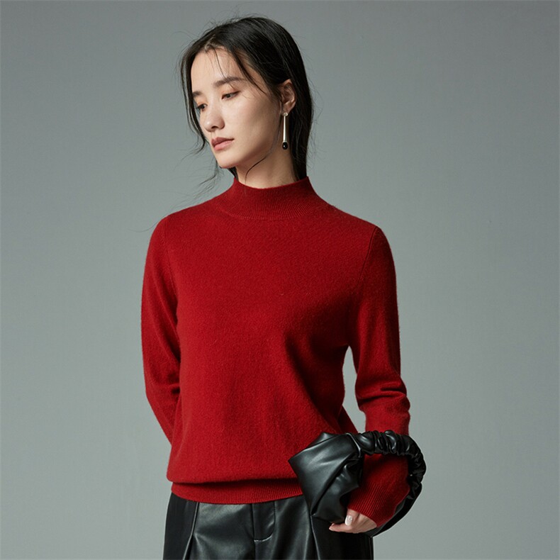 2025年秋季时尚百搭通勤简约休闲经典半高领，女装针织衫/毛衣，圣暖羊绒