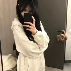 碎花连帽卫衣女春秋冬薄款宽松慵懒风小个子拉链开衫外搭上衣外套，男装卫衣，星座506A