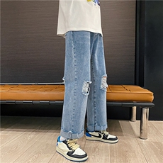 k783-p48-限价68中性高阶港风中性ins宽松大码肥仔破洞牛仔裤，男装牛仔裤，星座116