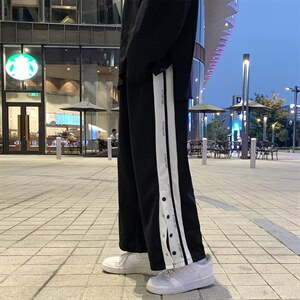 侧边排扣开叉直筒九分裤男学生帅气休闲运动卫裤长裤子K4030-p35图片