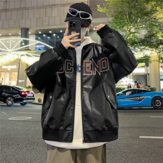 秋季大码2XL-8XL男士休闲棒球领绣花皮衣夹克外套，男装夹克，星座209