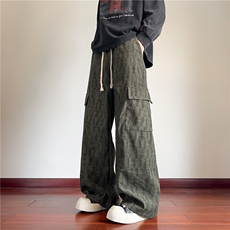 抖音品质新款扎染格子口袋设计宽松休闲裤B315-K25321-特p35控68，男装休闲裤，电商B315