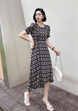 碎花鱼尾不规则连衣裙，女装连衣裙，迪蔓君翔