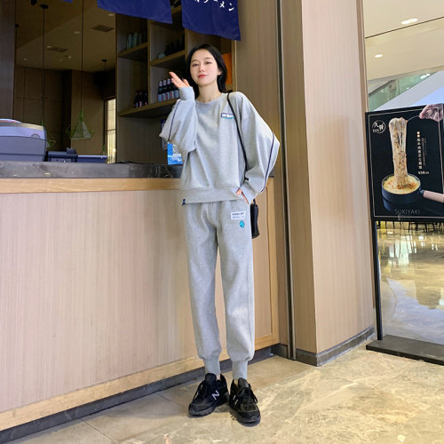 【现货】圆领卫衣女2021新款韩版休闲洋气百搭束脚裤套装纯色洋气,女装卫衣/绒衫,梦懿尔