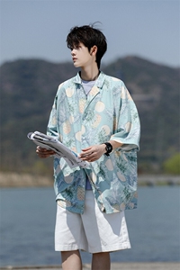 8XL-M 冰丝凉感衬衣垂感透气复古花纹宽松男五分袖短袖衬衫CS526图片