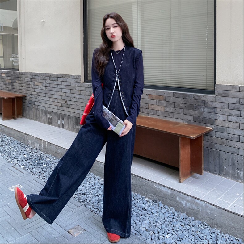 初秋穿搭无袖马甲阔腿裤牛仔套装女春秋季2025新款高级感洋气时尚,女装套装/套裙,2D076