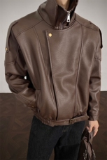 荔枝纹双层领廓形大码M-5XL机车面层PU皮衣JK78095特P118控，男装皮衣，星座227-7