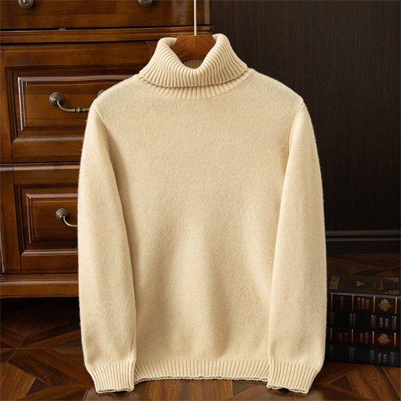 2025年秋季套头长袖青春流行高翻领羊毛衫，男装羊毛衫，圣强羊绒
