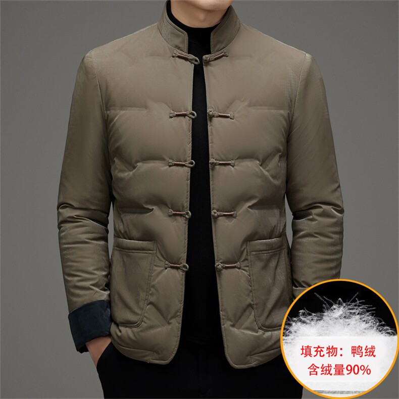 中老年唐装90绒羽绒服男士复古盘扣风羽绒服外套中式唐装,男装羽绒服,钱塘723