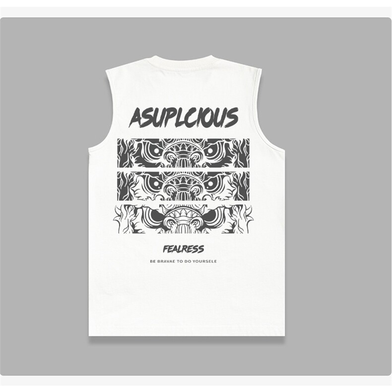 抖音得物供货现货重磅纯棉美式休闲印花宽松无袖背心潮牌t恤ABX04，男装背心/马甲，电商A443