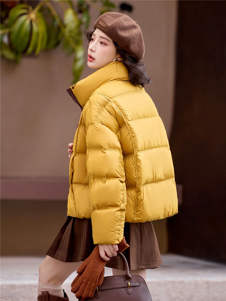 现货黄色撞色羽绒服女2025冬季新款小个子冬装外套150,女装羽绒服,梦懿尔