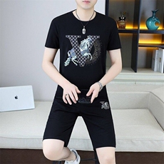 25326-P75欧货夏季新款男士时尚短裤套装轻奢刺绣短袖T恤一套，男装牛仔裤，电商D310B-1