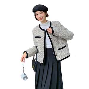 粗花呢小香风外套女2024春秋新款高级感韩版小个子别致漂亮短上衣图片