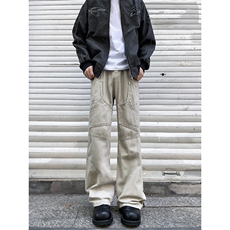 工装机能风牛仔裤男宽松街头多口带微喇裤子1001-1-B620-P63，男装牛仔裤，星座1001-1