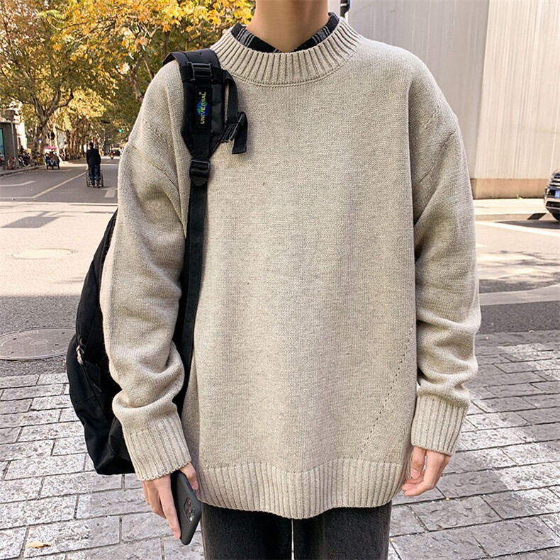 M31072025春装新款圆领宽松简约纯色毛衣P75,男装针织衫/毛衣,星座1108