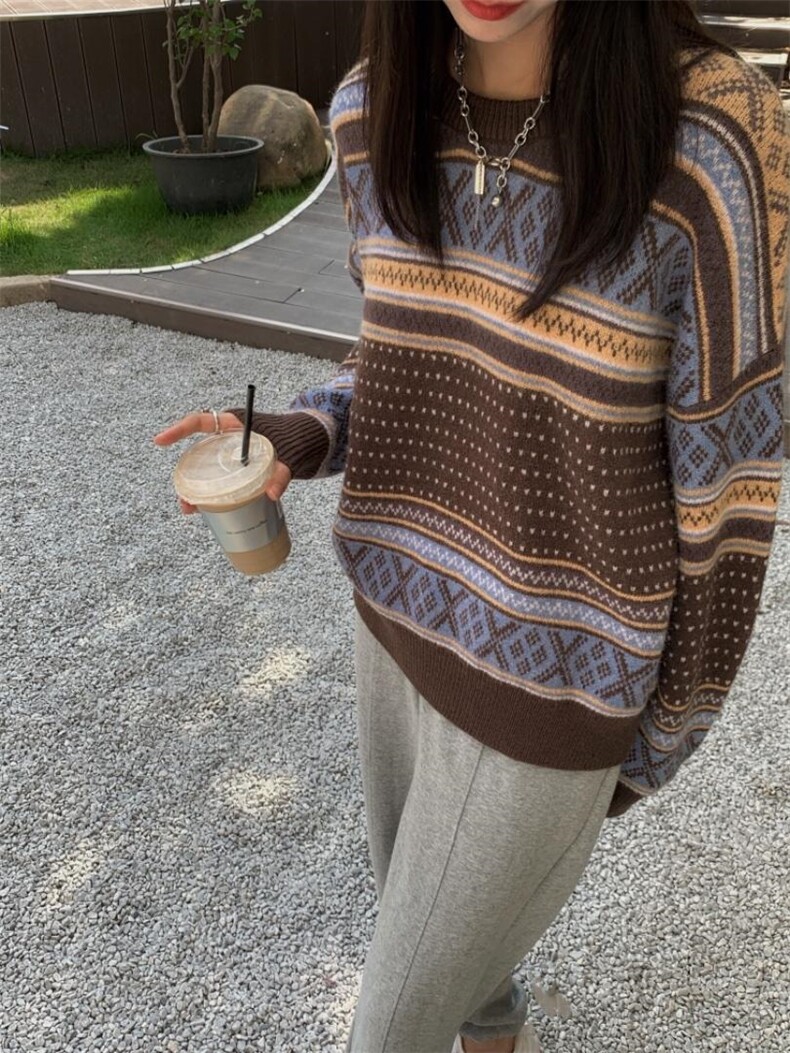 慵懒风撞色毛衣，女装针织衫/毛衣，里奈(1F)