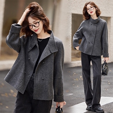 咖色立领短款毛呢外套女2025春秋新款时尚小个子宽松双面羊绒大衣，女装毛呢外套，众宇琦