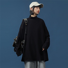 港风纯色长袖T恤基础半高领内搭大码情侣T200-P30控38JRP40，男装T恤，电商A268