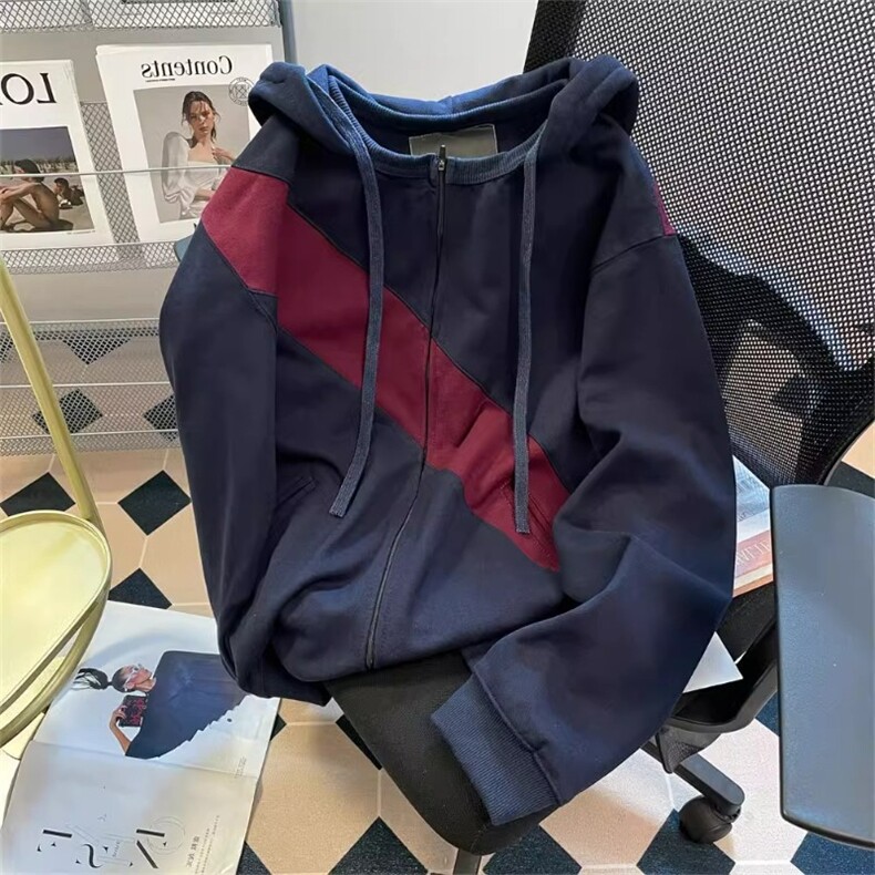 694-P54美式重磅解构连帽卫衣秋冬潮牌设计拼接宽松高街开衫，男装卫衣，电商B323A