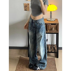 高腰直筒牛仔裤女慵懒松弛感裤子宽松垂感阔腿裤NZA123，男装牛仔裤，星座516A
