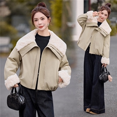 现货白鸭绒2025年冬季短款翻领宽松休闲风派克羽绒服，女装羽绒服，米雪儿