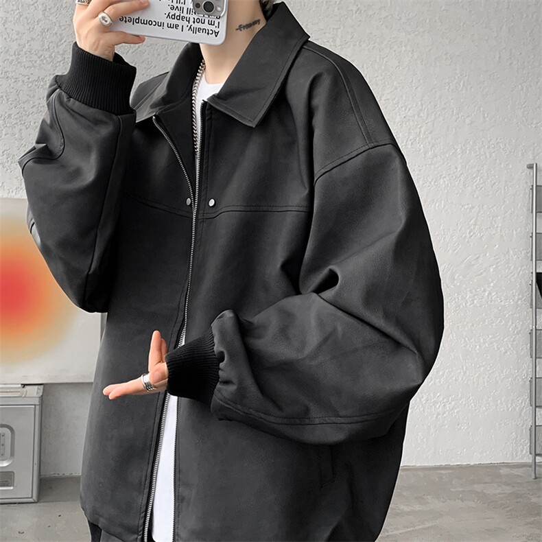 8XL-M脏脏痞帅皮衣外套男秋冬加厚PU皮夹克宽松大码皮袄JK006P95,男装夹克,电商B312