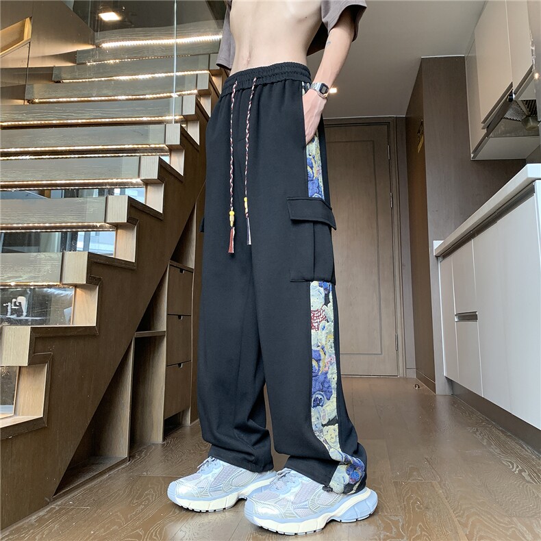 秋冬新款风拼接抽绳束脚裤运动裤男宽松直筒休闲裤K10058-P38,女装休闲裤,电商A099