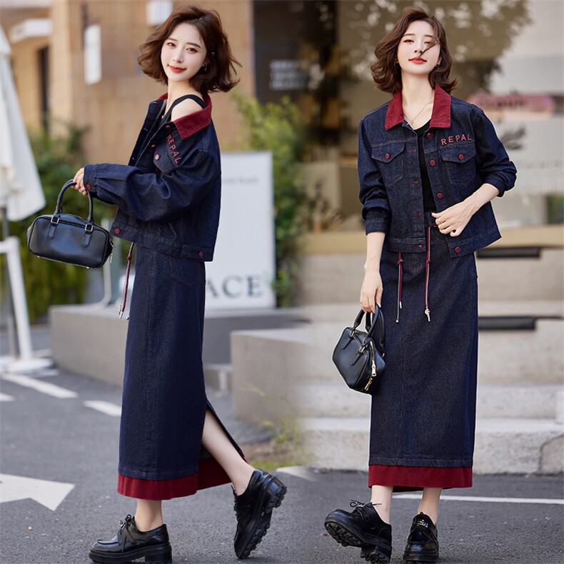 （现货）牛仔套装2026春秋时尚洋气减龄高端气质拼接套装裙两件套，女装套装/套裙，印象茜