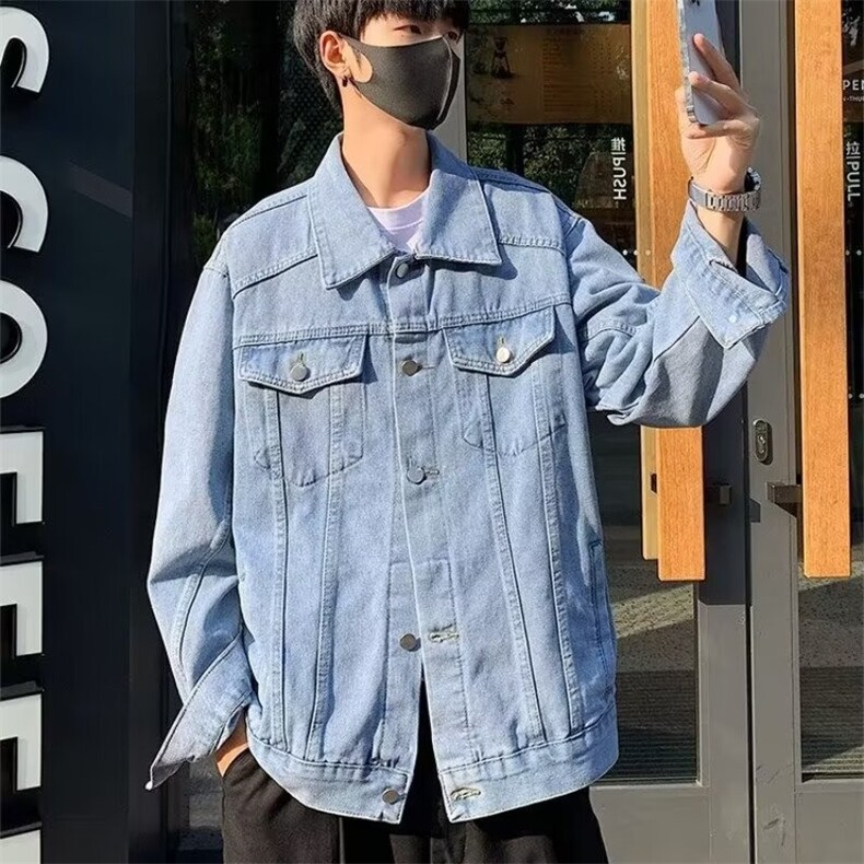 春新款韩风时髦男生蓝色牛仔衣外套复古水洗设计感百搭夹克上衣潮,男装夹克,星座601-2