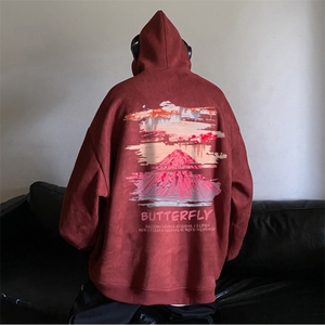 春季抖音品质港风潮流印花麂皮绒宽松连帽卫衣JK23444特批45-控78