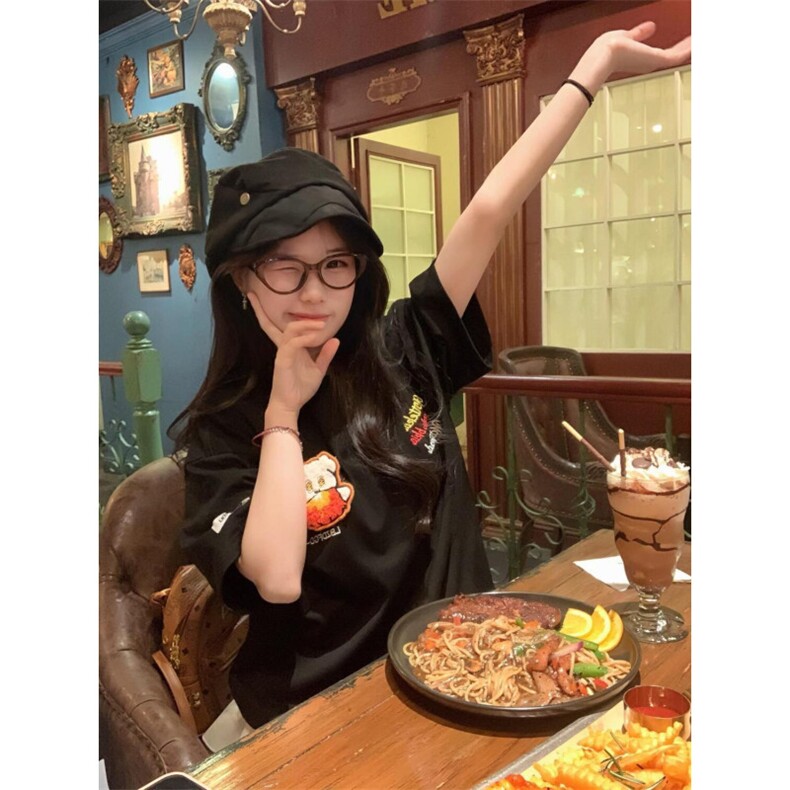 H0781-P40美式复古小狗刺绣魔术贴短袖t恤2026夏季新款,女装T恤,星座617A-2